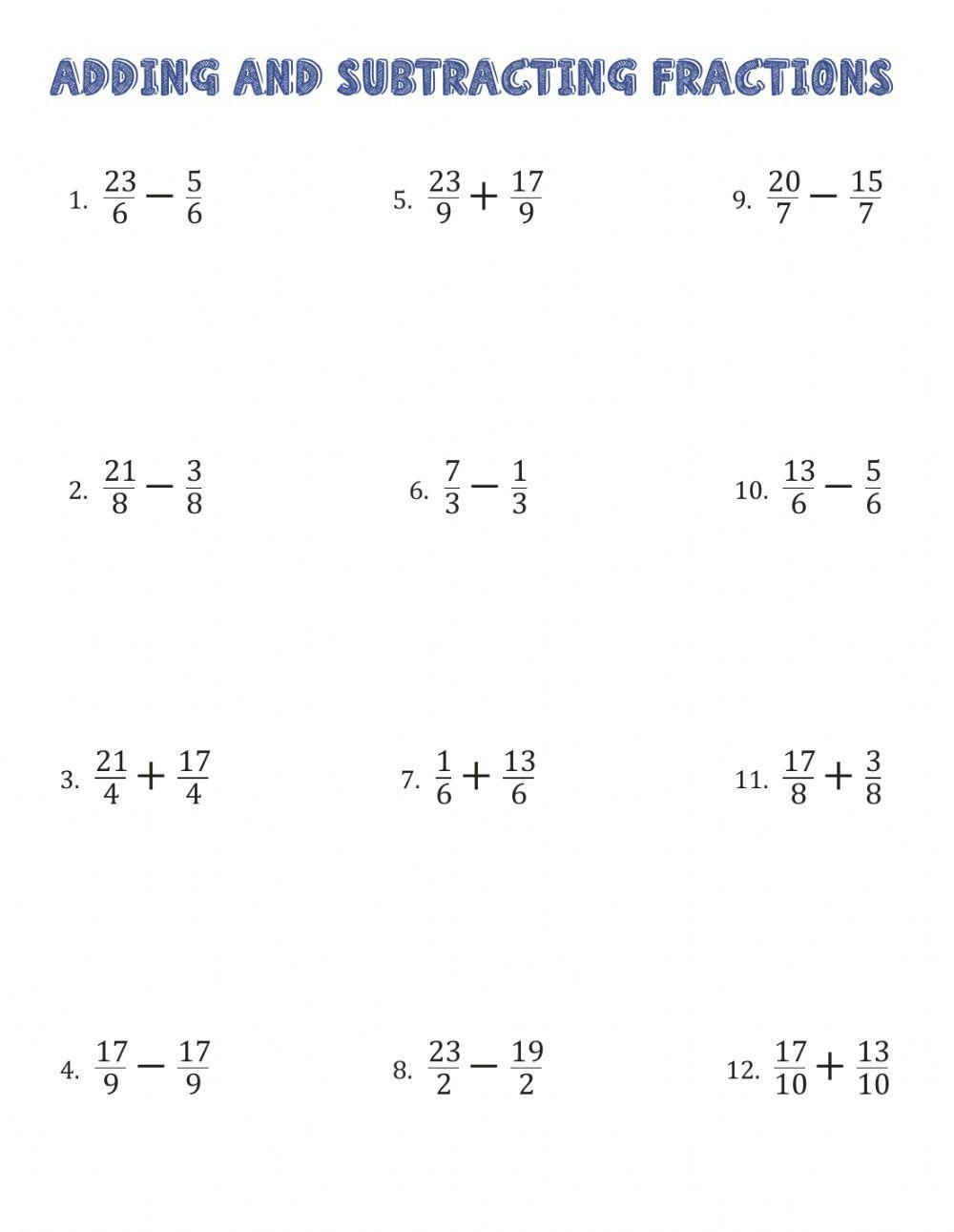 Four Operations With Fractions Worksheets