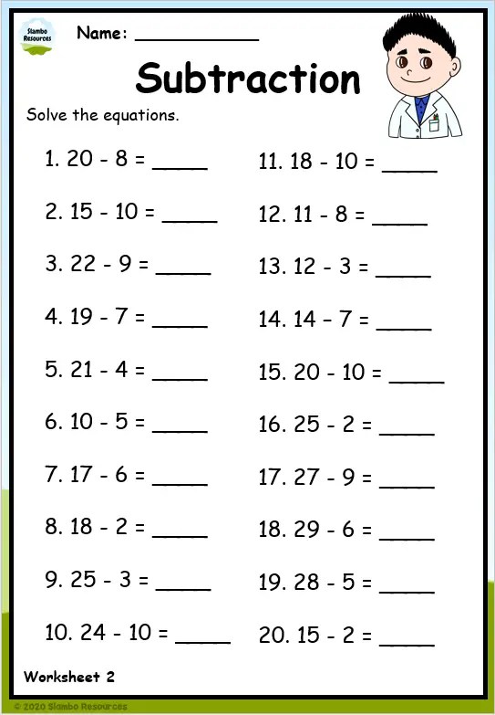 Free 1st Grade Subtraction Worksheet - Free4Classrooms - Worksheets Library