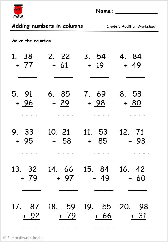 Math Worksheet Addition Grade 3 KDP Graphic by Day Dreamer - Worksheets ...