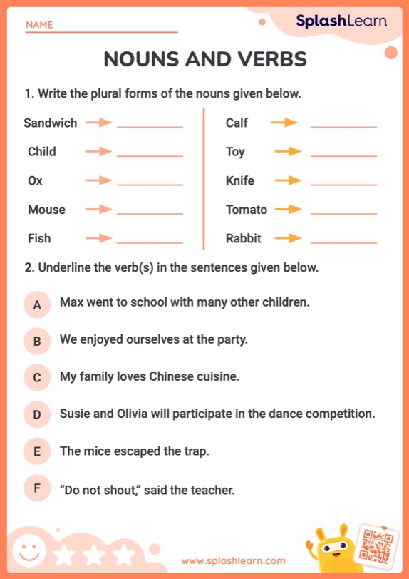 Noun and verb worksheet for class 1 2 3 - 1st grade noun - verloop.io