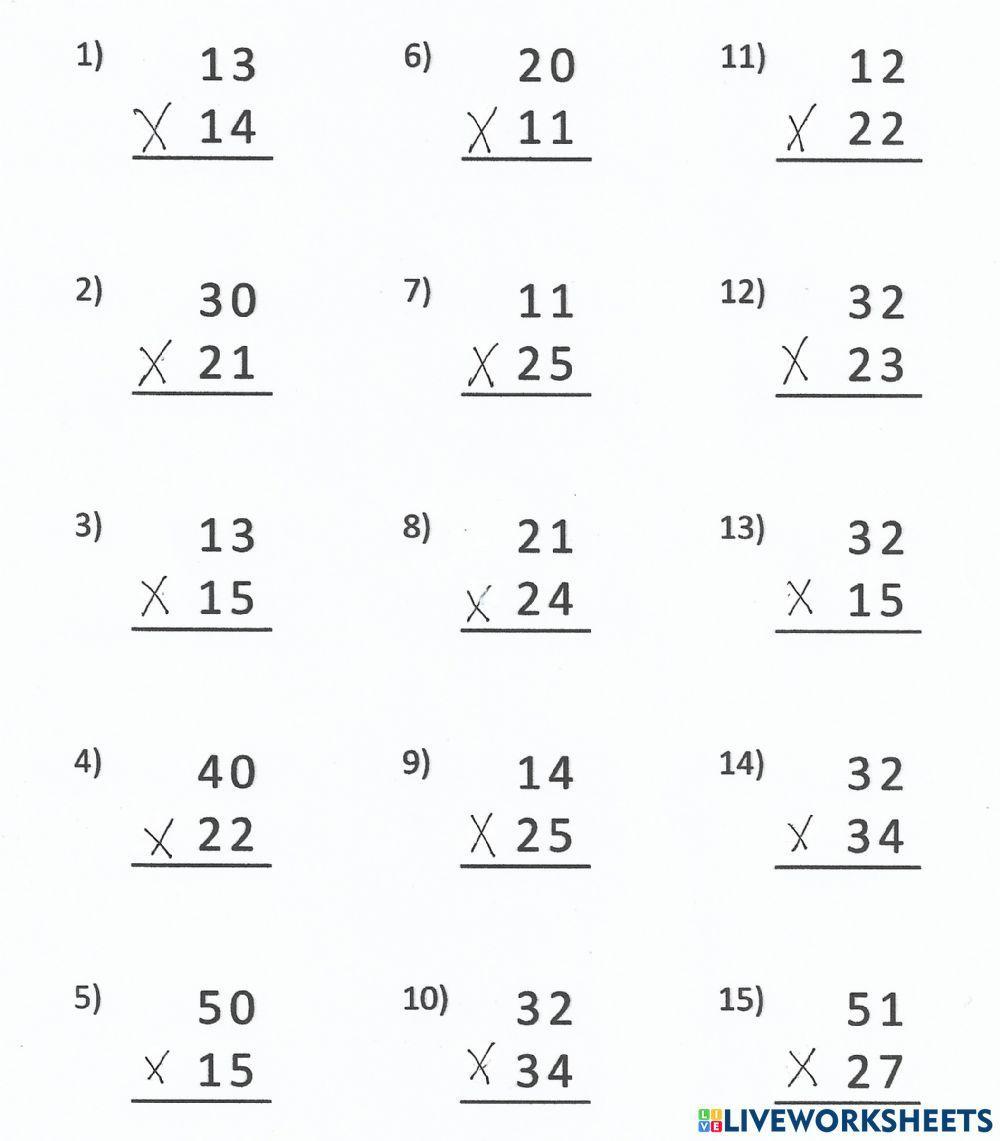 Multiplying 2 digits by 2 digits without regrouping worksheet ...