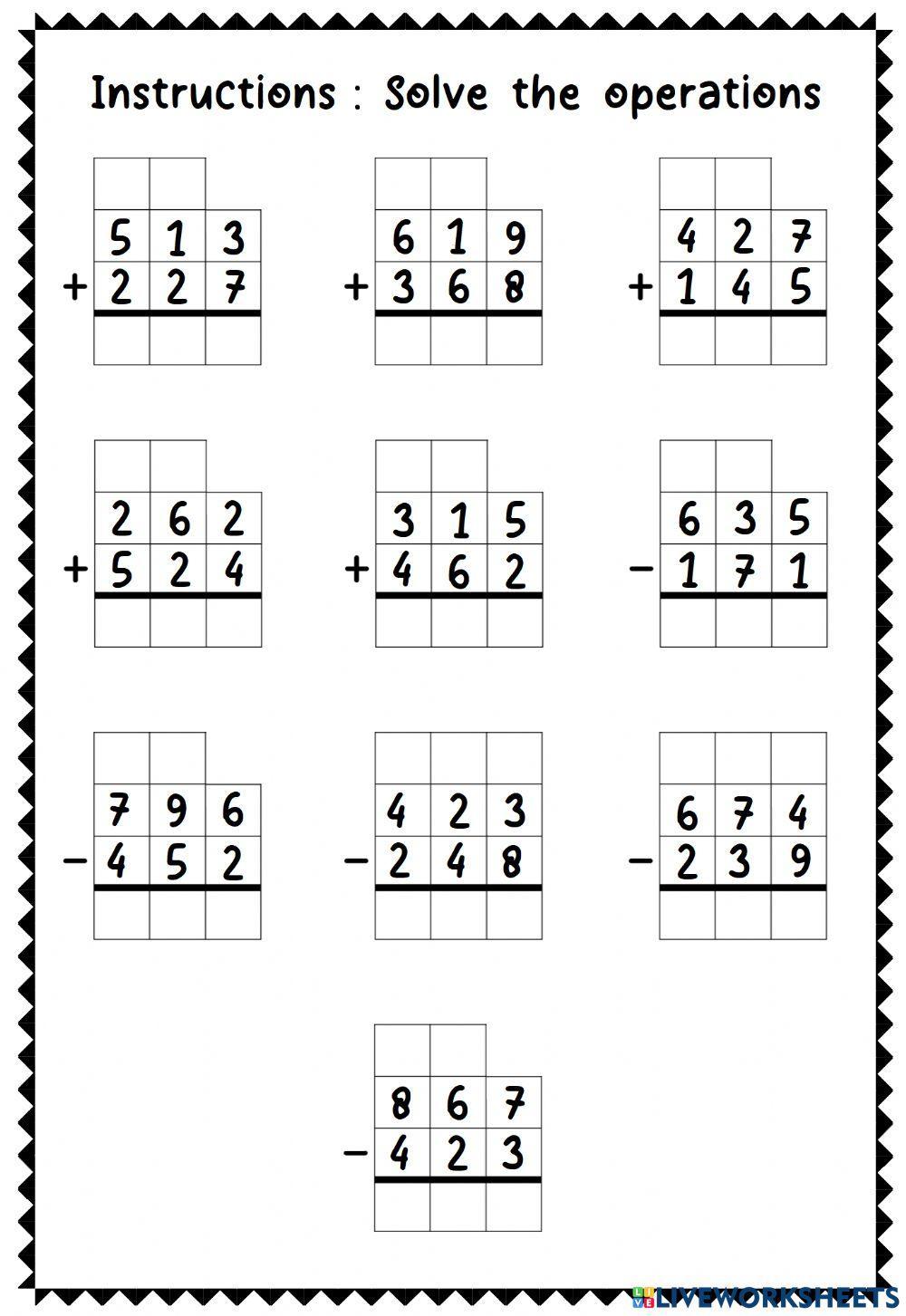 Adding and Subtracting 3 Digit Numbers in a Column Mixed Worksheet ...