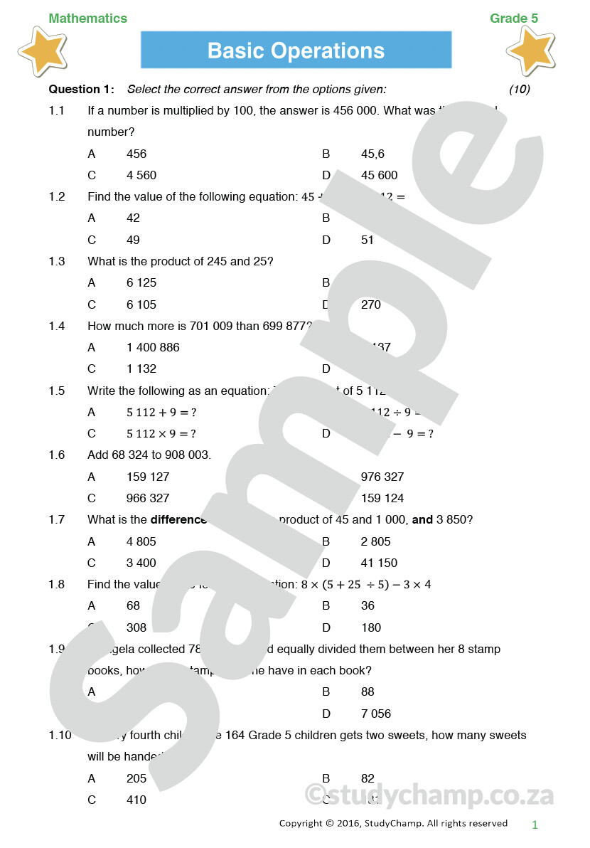 Free 5 grade math tests, Download Free 5 grade math tests png images ...