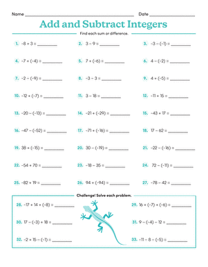 Add and Subtract Integers | Interactive Worksheet | Education.com ...