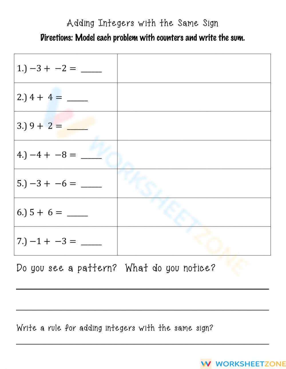 Adding And Subtracting Integers Worksheet - Worksheets Library