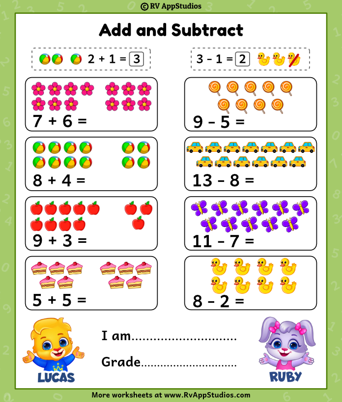 Addition and Subtraction Worksheet. Math Activity Printables ...