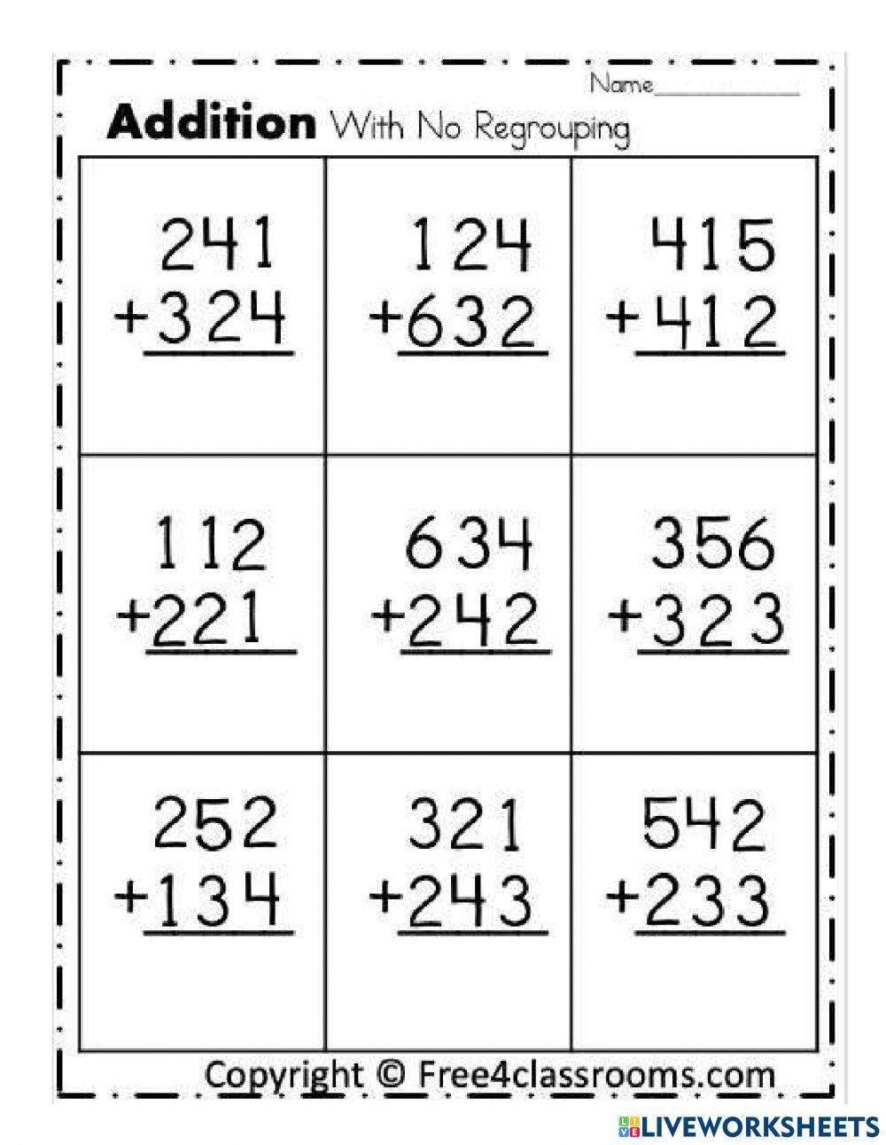 Adding three-digit numbers worksheet | Live Worksheets - Worksheets Library