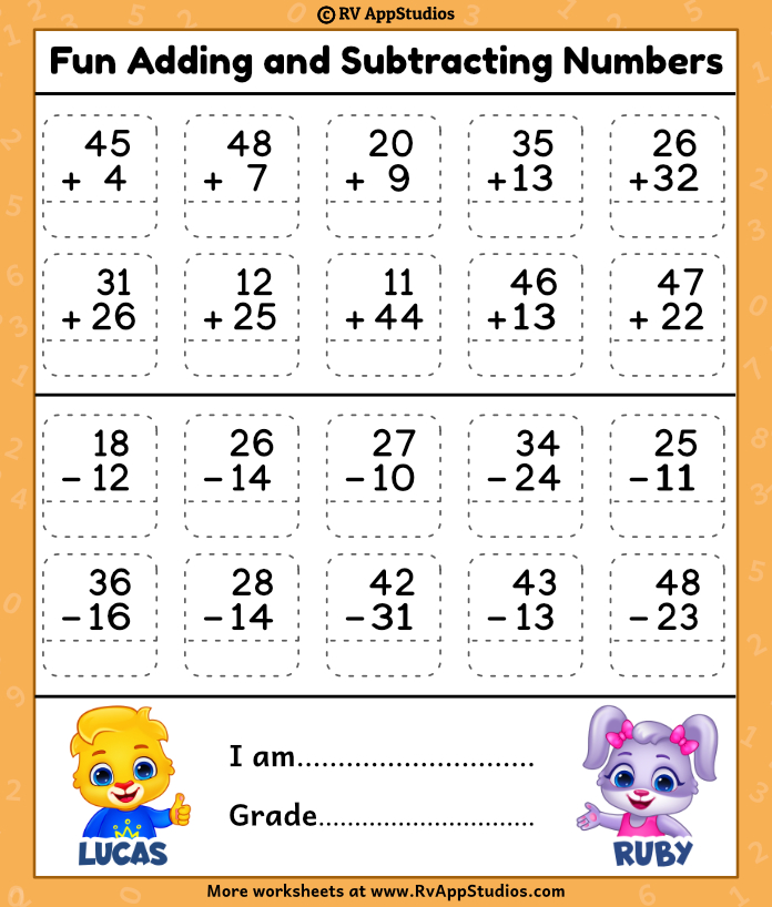 Addition and Subtraction Worksheet- Free Printables for Kindergarten ...