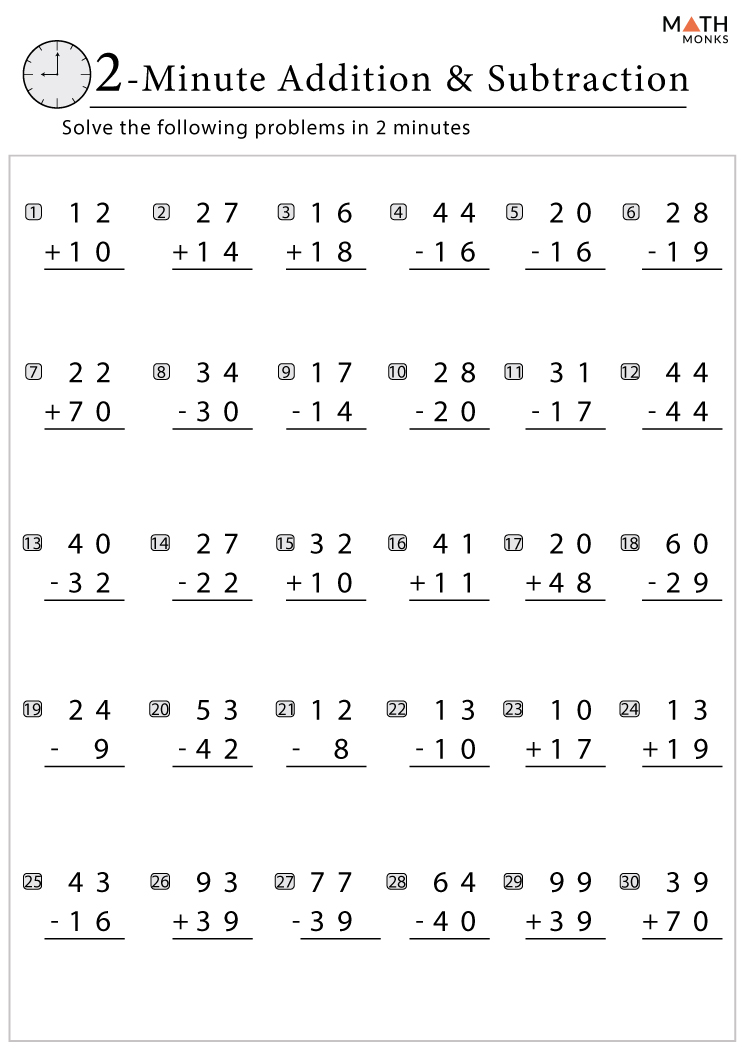 Addition and Subtraction Worksheets with Answer Key - Worksheets Library