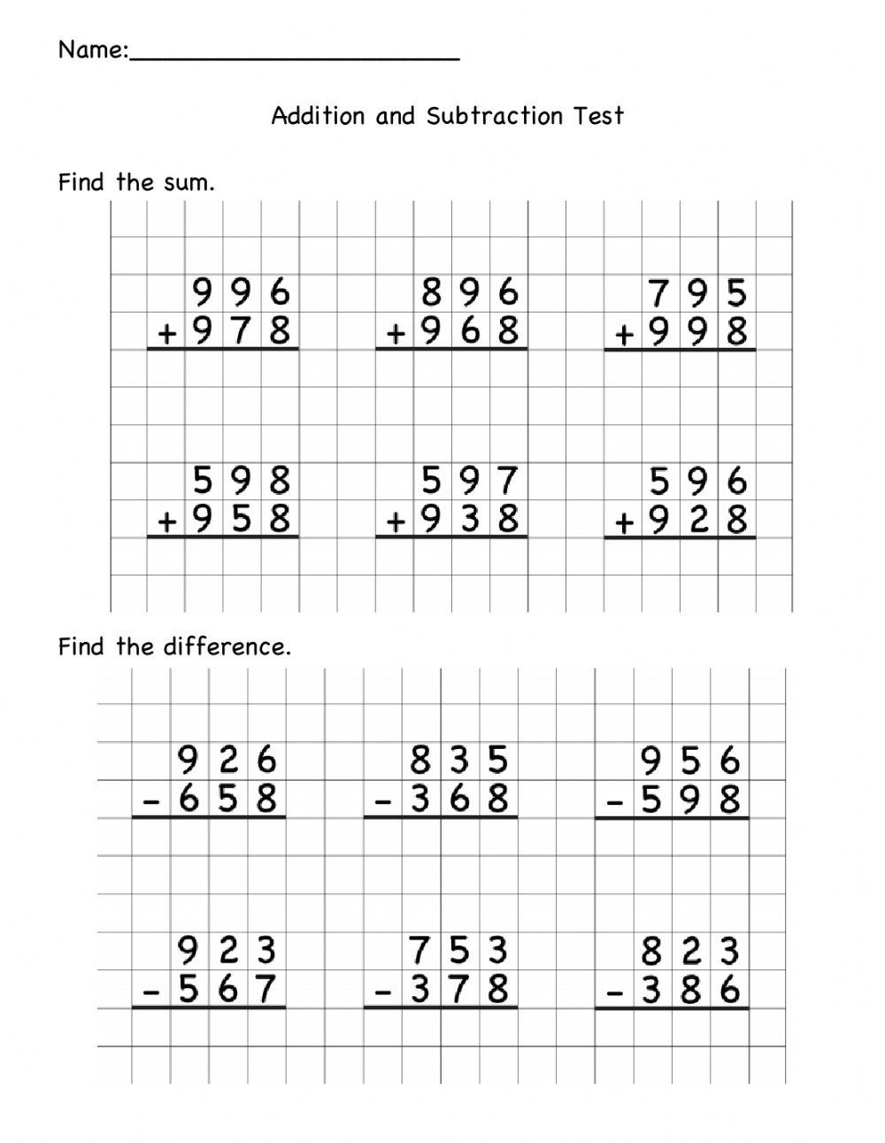 Pdf online worksheet: Addition and Subtraction | Live Worksheets ...