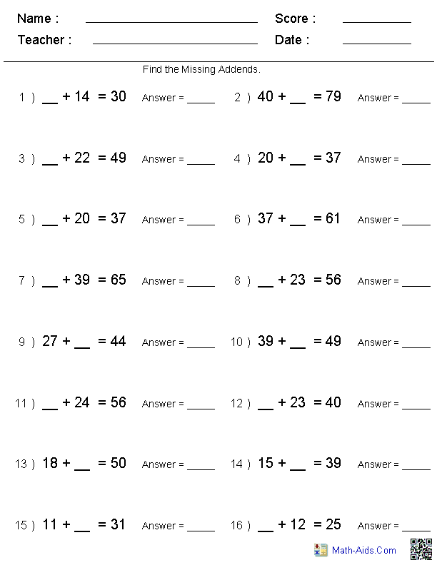 Addition Worksheets | Dynamically Created Addition Worksheets ...