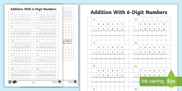 Addition with 6 Digit Numbers Worksheet / Worksheet - Worksheets Library