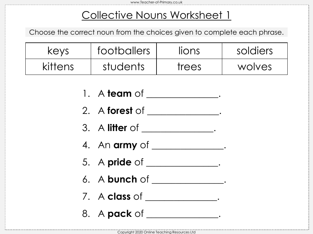 Collective Nouns - Worksheet | English Year 3 - Worksheets Library