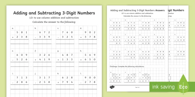 Vertical Addition and Subtraction Worksheet - LKS2 Maths - Worksheets ...