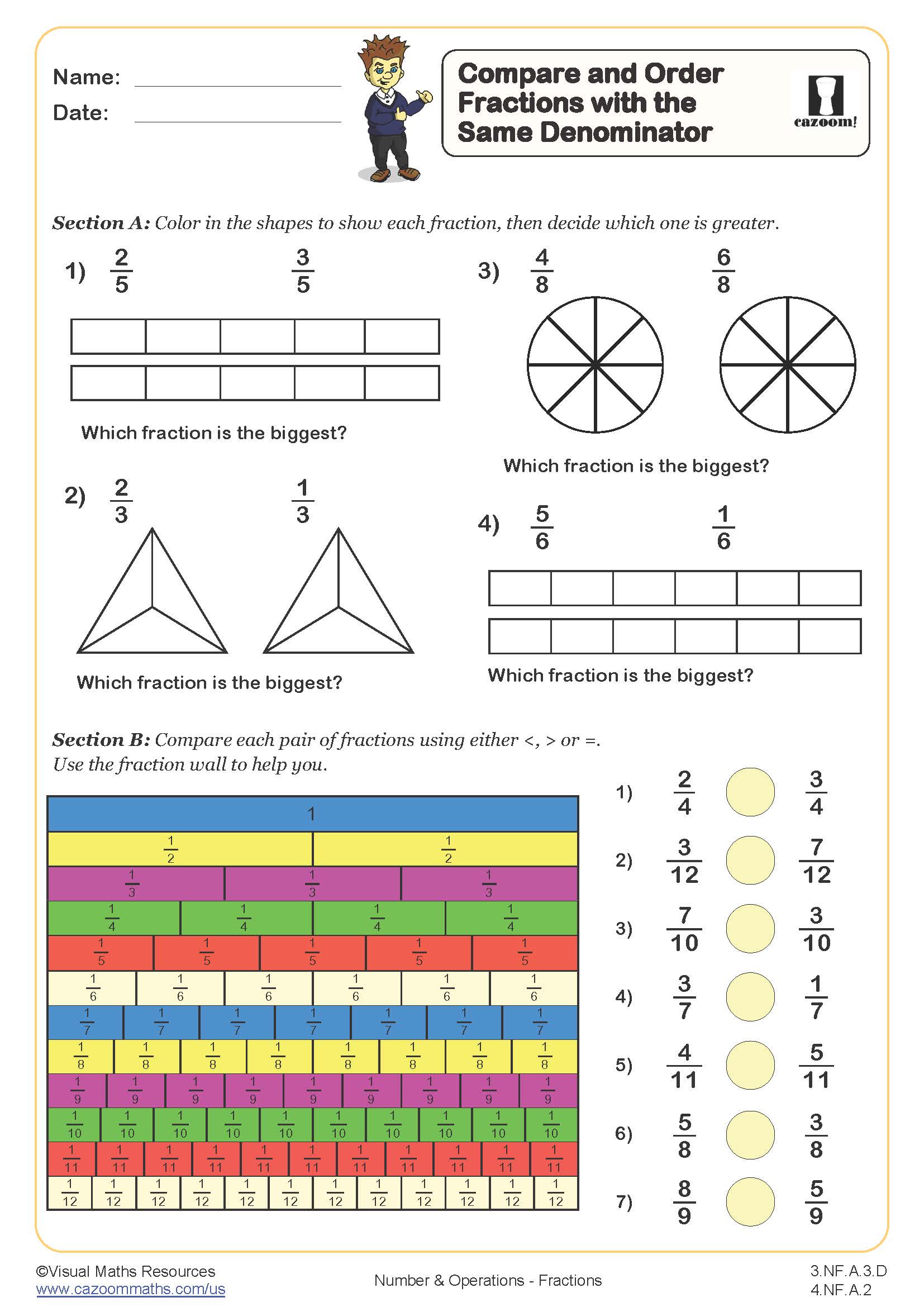 Compare and Order Fractions | 3rd Grade PDF Number and Operations ...