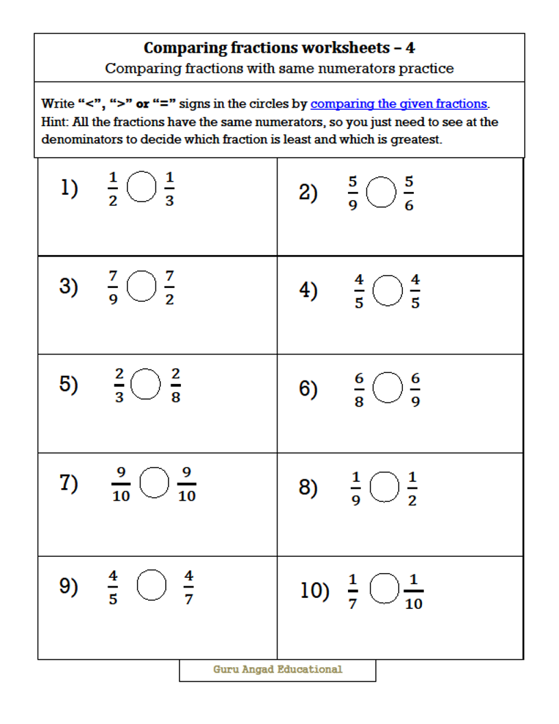 3RD GRADE MATH - COMPARING FRACTIONS WITH SAME NUMERATORS BUT ...