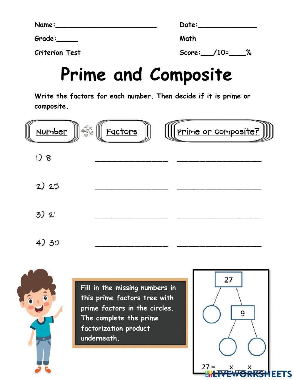 Prime and Composite Numbers interactive exercise | Live Worksheets ...