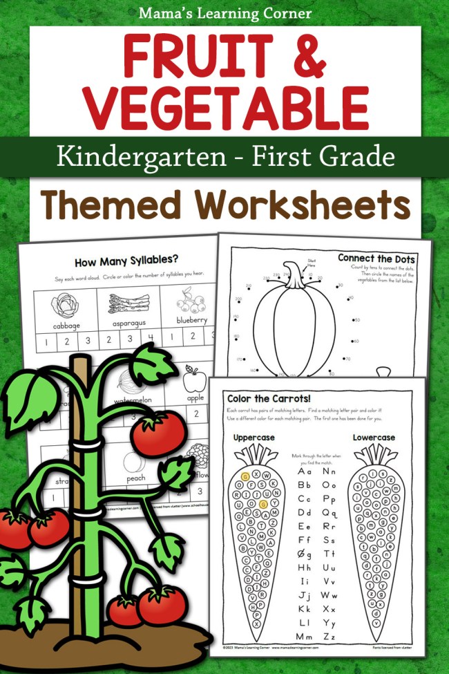 Fruit and Vegetable Worksheets for Kindergarten and First Grade ...