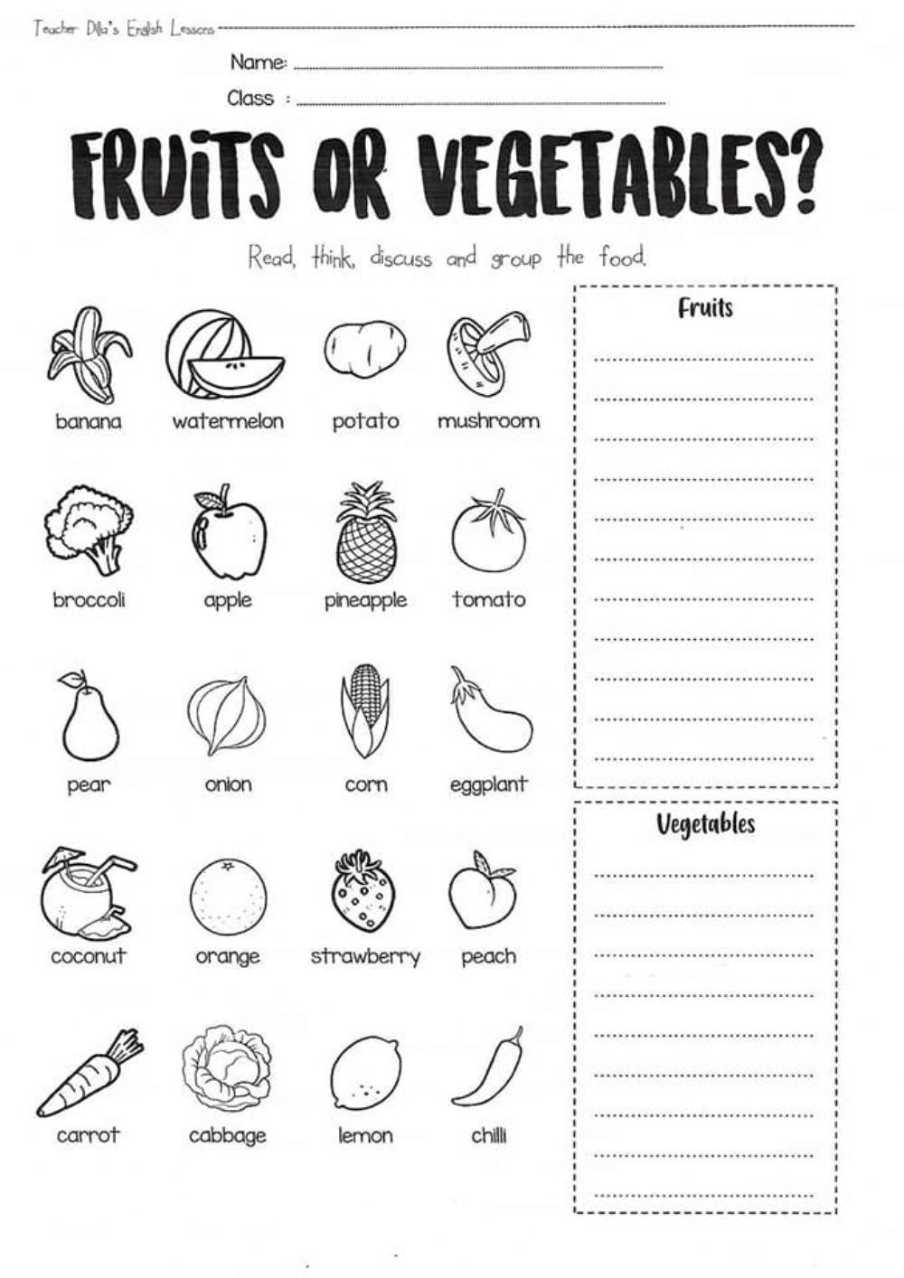 Free fruits and vegetables worksheet, Download Free fruits and ...