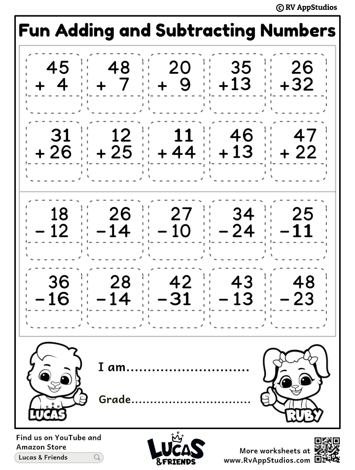 Free fun addition and subtraction worksheet, Download Free fun addition ...