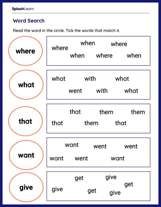 Free kindergarten sight word matching worksheet, Download Free ...