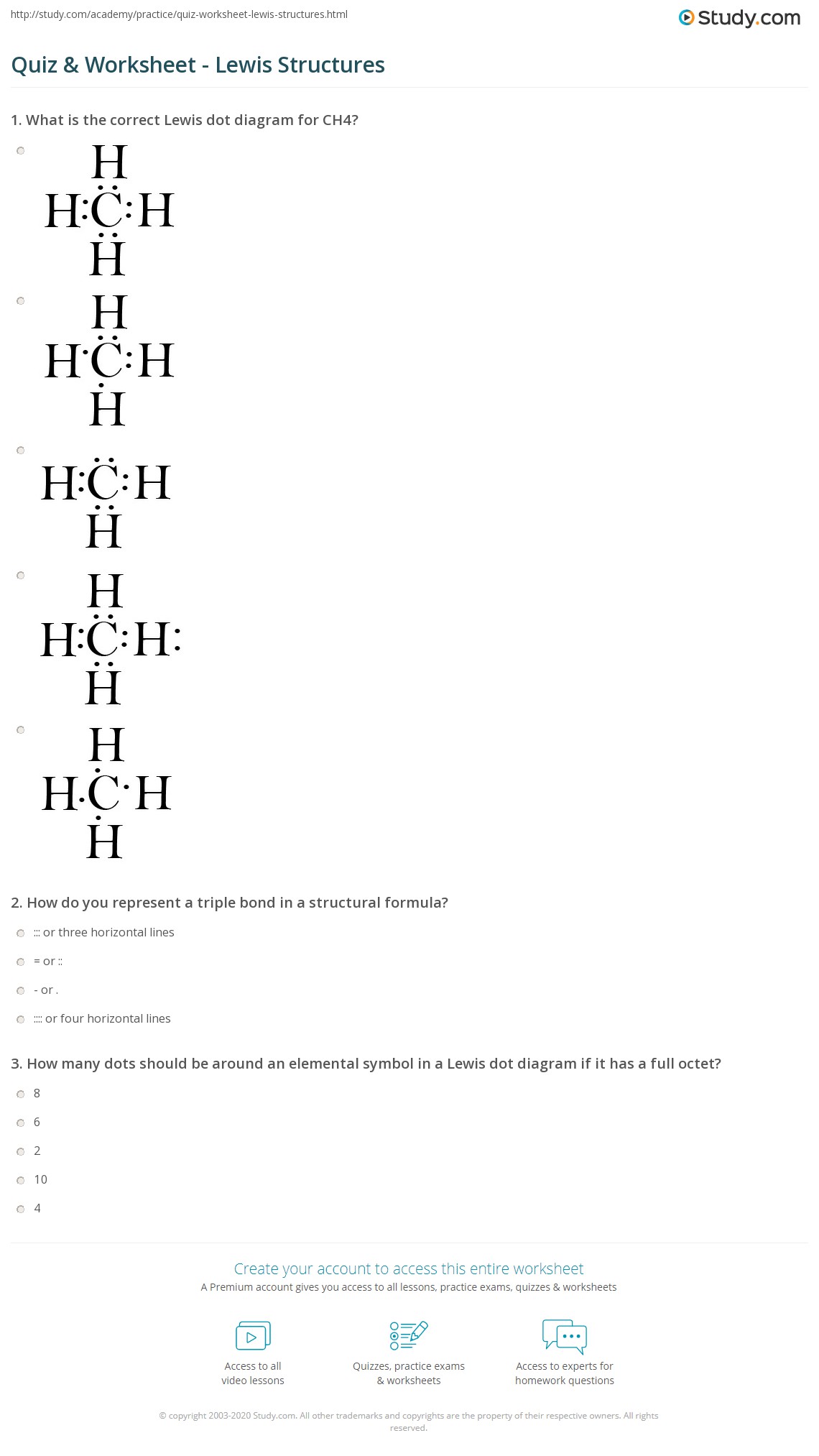 Quiz & Worksheet - Lewis Structures | Study.com - Worksheets Library