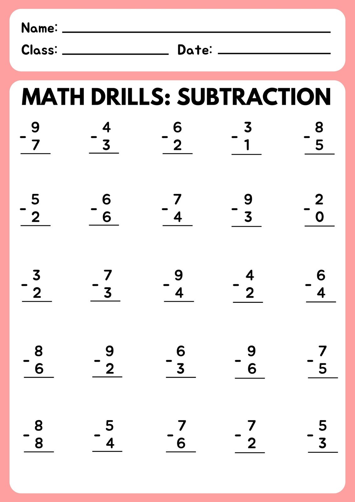 Free subtraction worksheet templates to edit and print | Canva ...