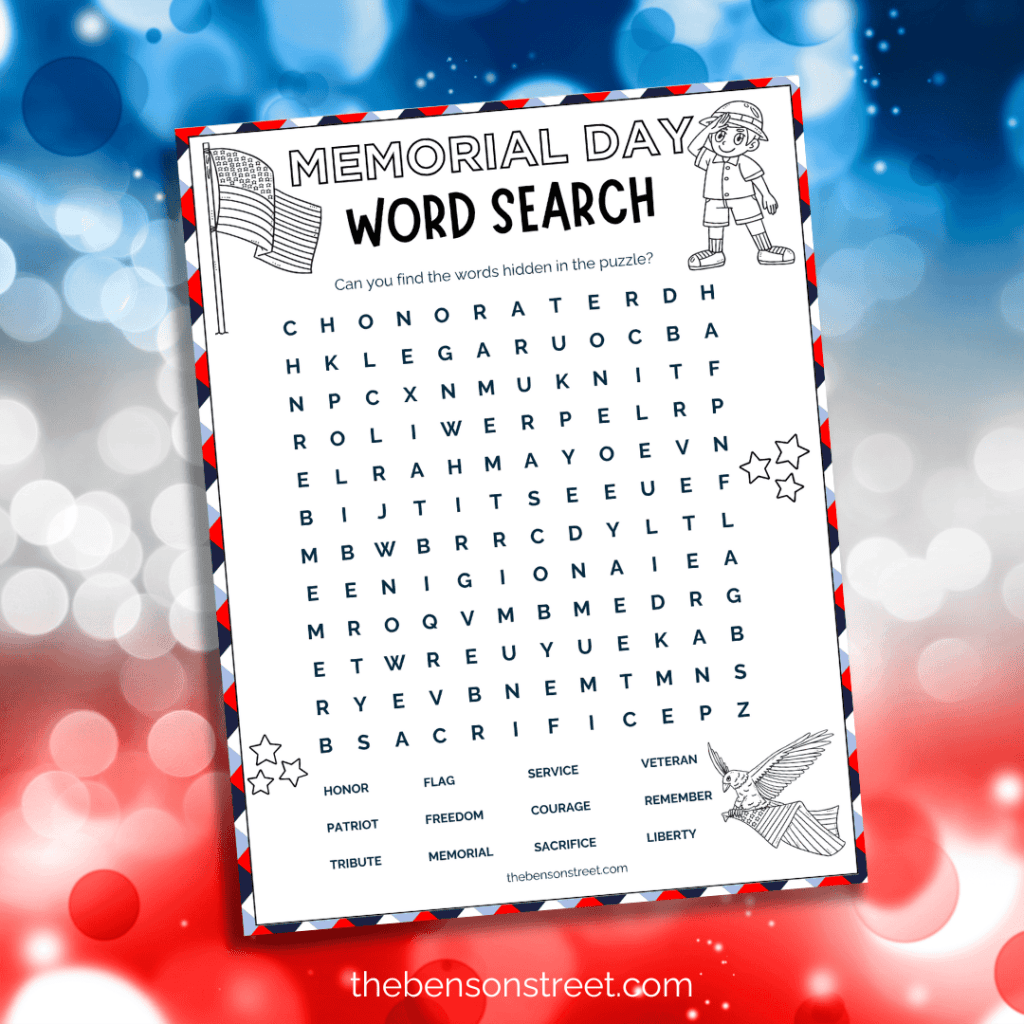 Free Printable Memorial Day Word Search Game - The Benson Street ...