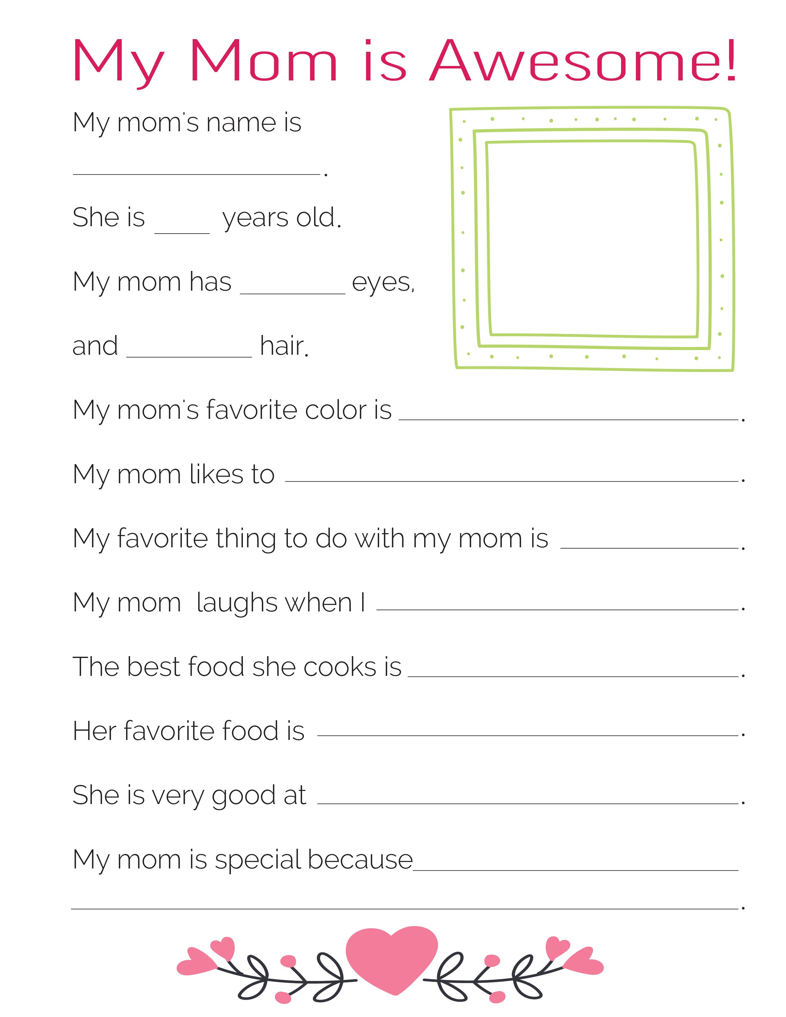 Free Printable Mothers Day Worksheets for Kids - Worksheets Library