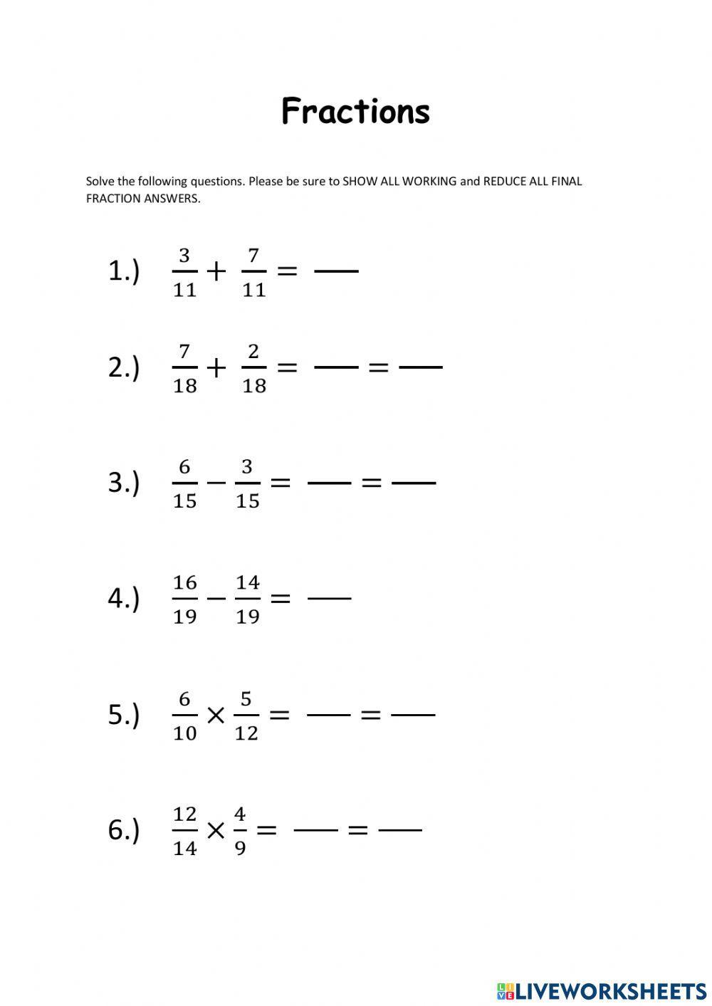 Fractions - Four Operations Worksheet | Teaching Resources - Worksheets ...