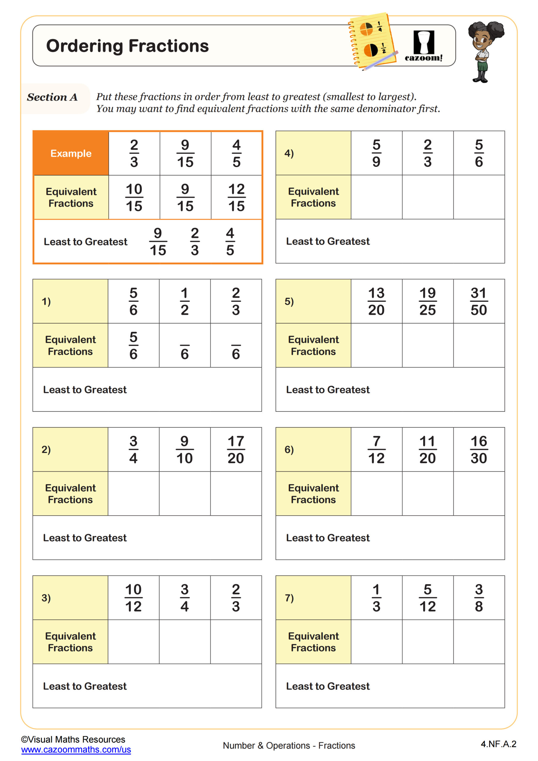 4th Grade Ordering Fractions Worksheet: Practice Ordering Fractions Easily