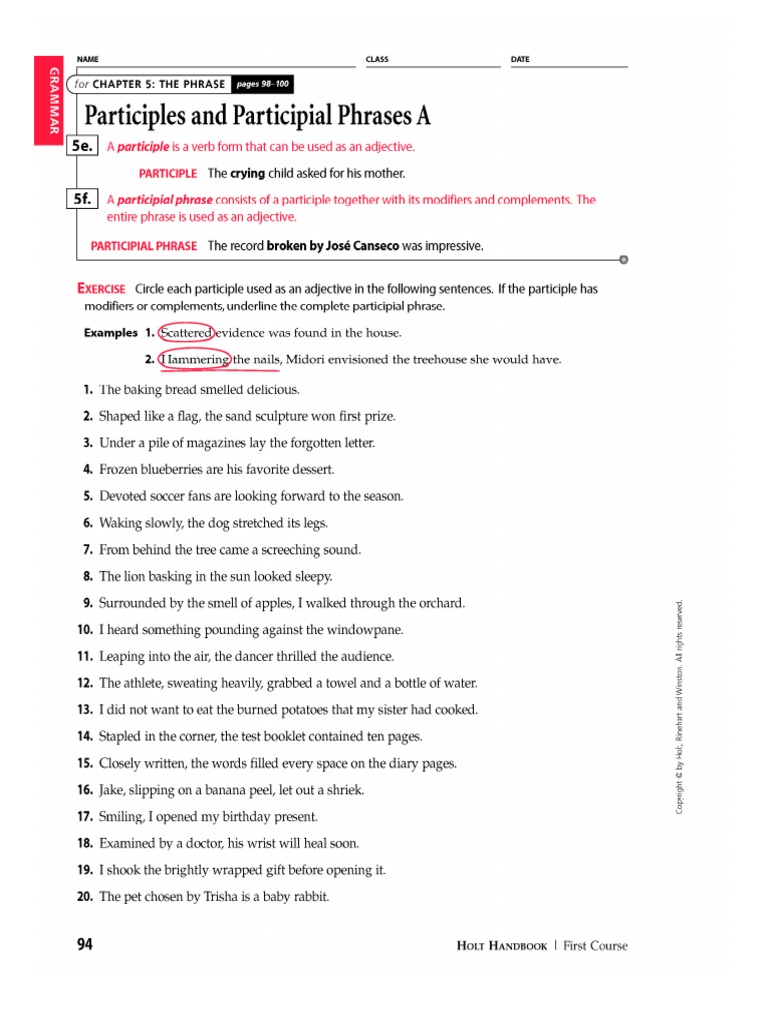 Participle Phrase Exercise | PDF | Verb | Linguistic Typology ...