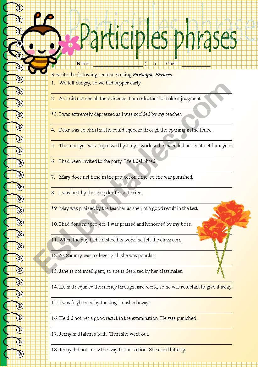 The Participial Phrase | PDF | Adjective | Syntax - Worksheets Library