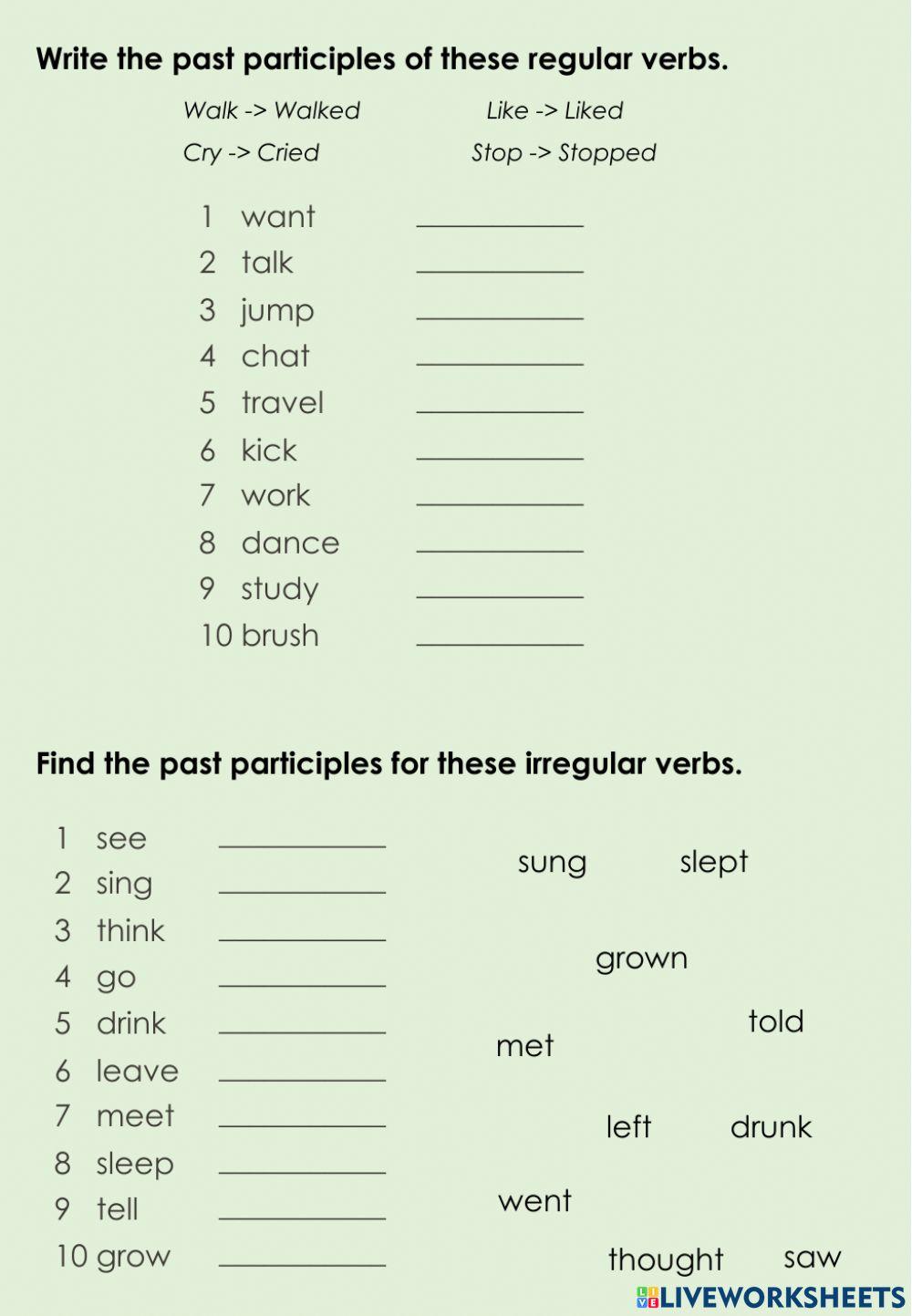 Past Participle online pdf activity for Grade 3 - Grade 9 | Live ...