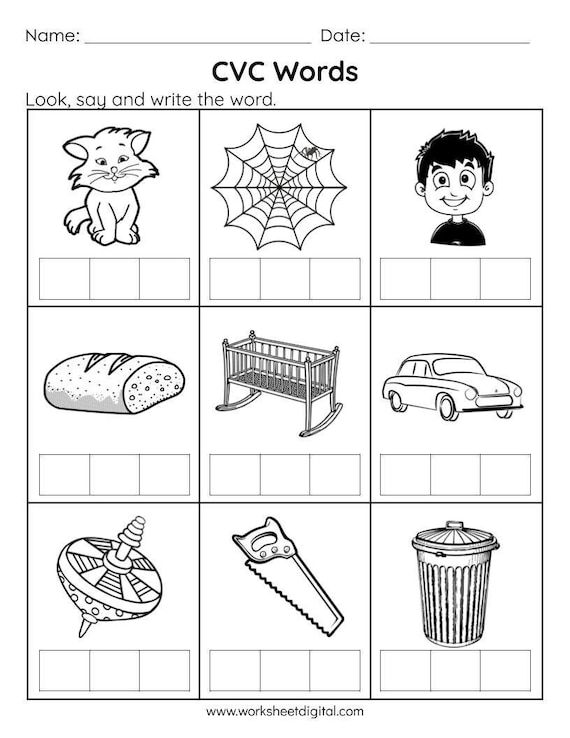 Phonics Worksheets CVC Write the Words for Kindergarten and First ...