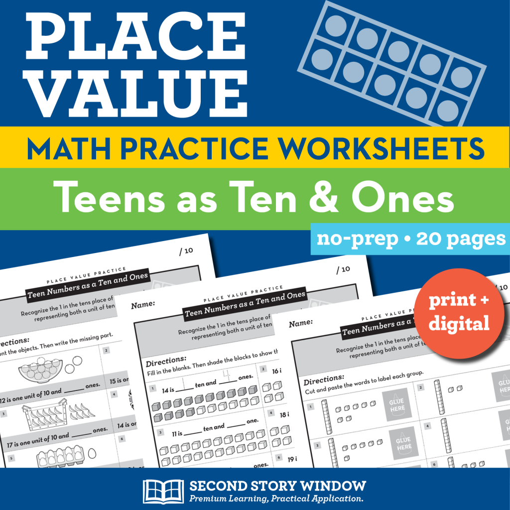 Place Value Worksheets - Teen Numbers as Ten and Ones (Set 3 ...