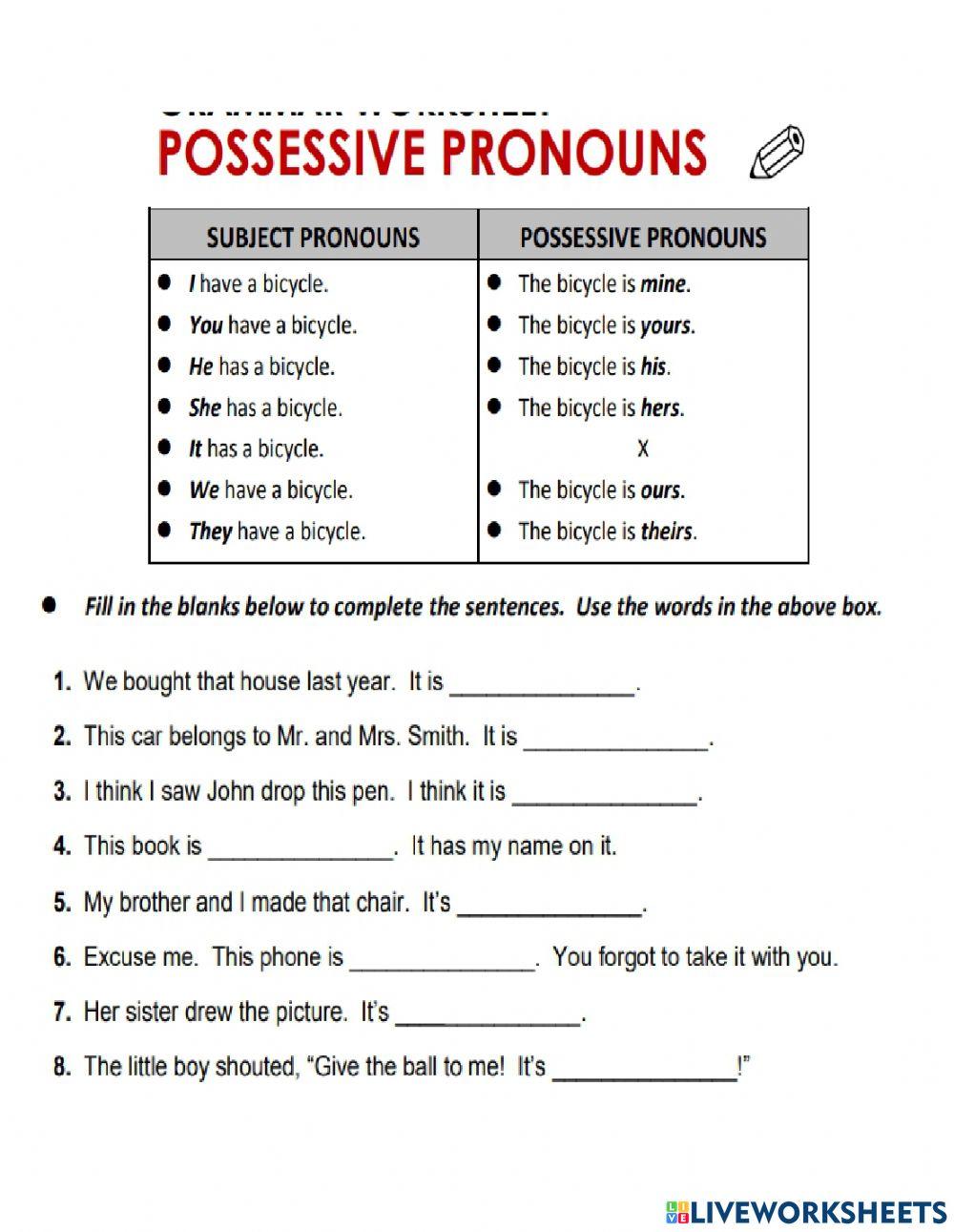 Possessive nouns - Pronouns worksheet | Live Worksheets - Worksheets ...