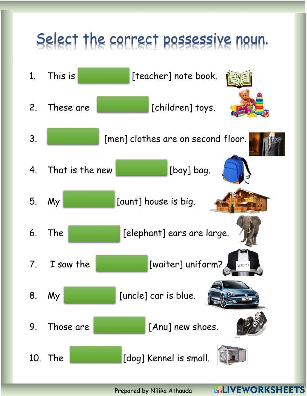 Possessive nouns interactive worksheet for Grade 4 | Live Worksheets ...