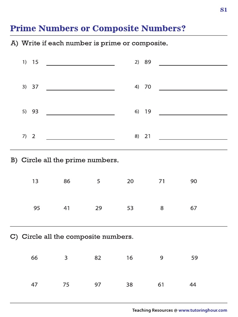 Prime and Composite Numbers Worksheets (REVISION) PDF | PDF ...