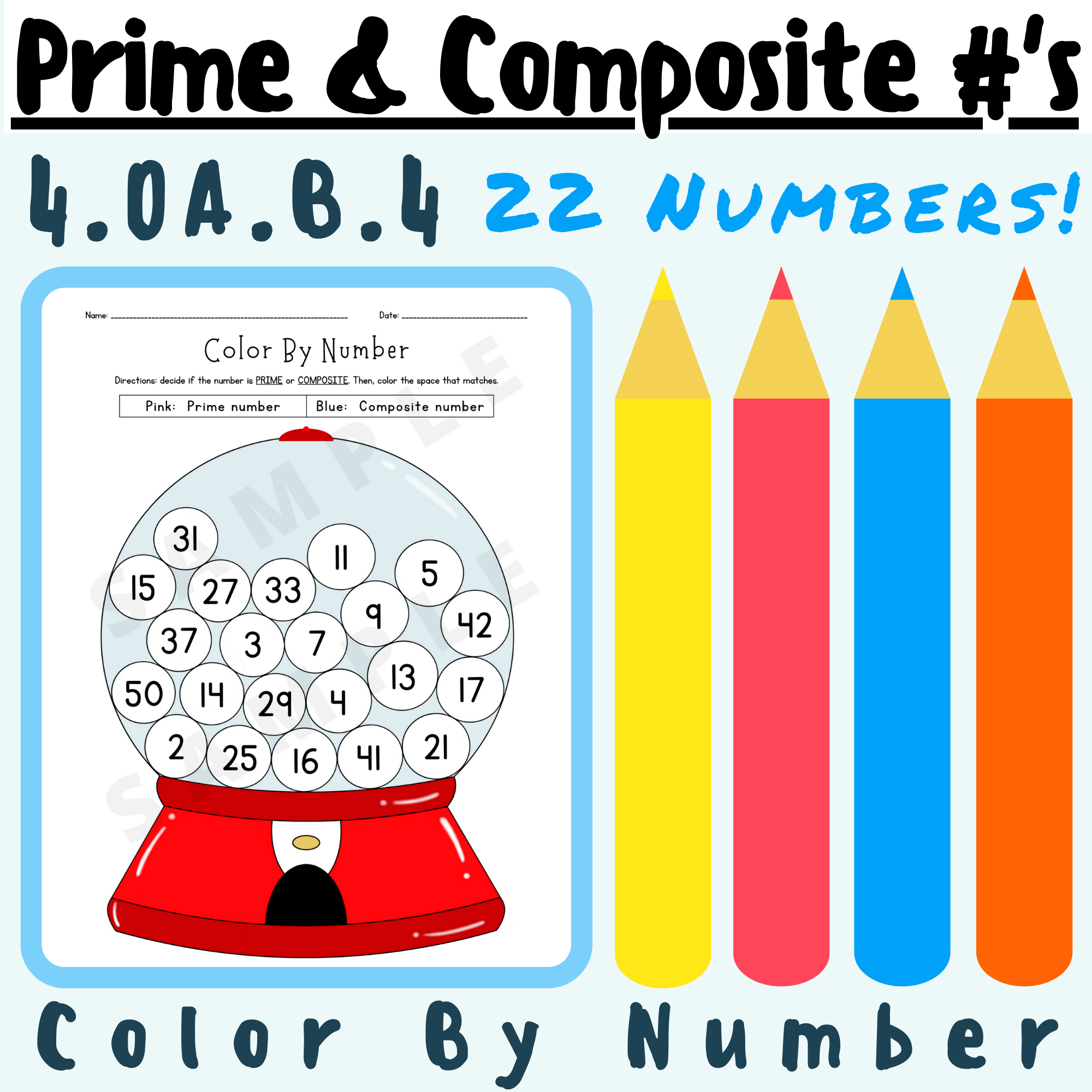 Prime and Composite Numbers Color By Number Activity Worksheet 4 ...