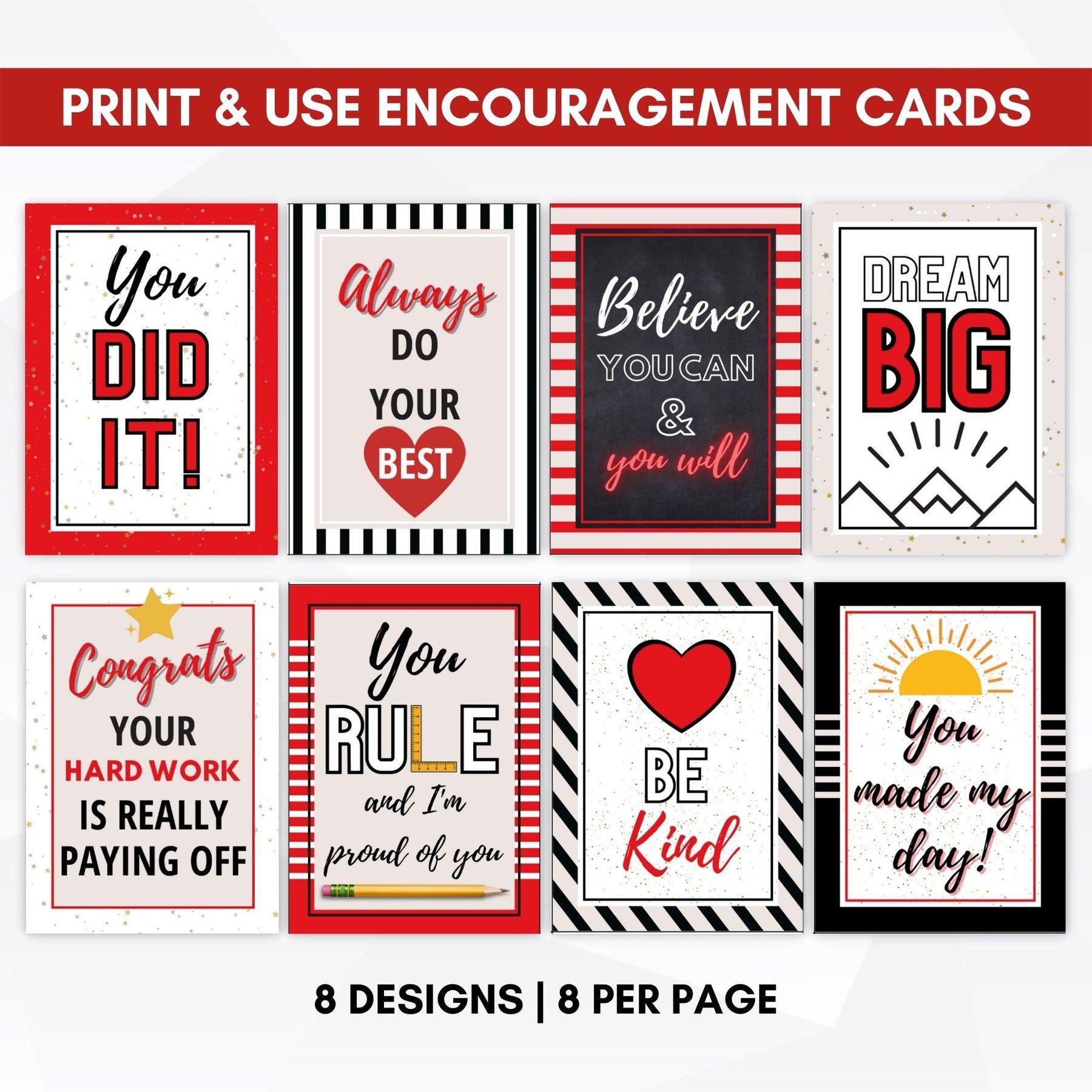 Printable Encouragement Cards – 16 Unique Designs – 2 Sizes – The ...