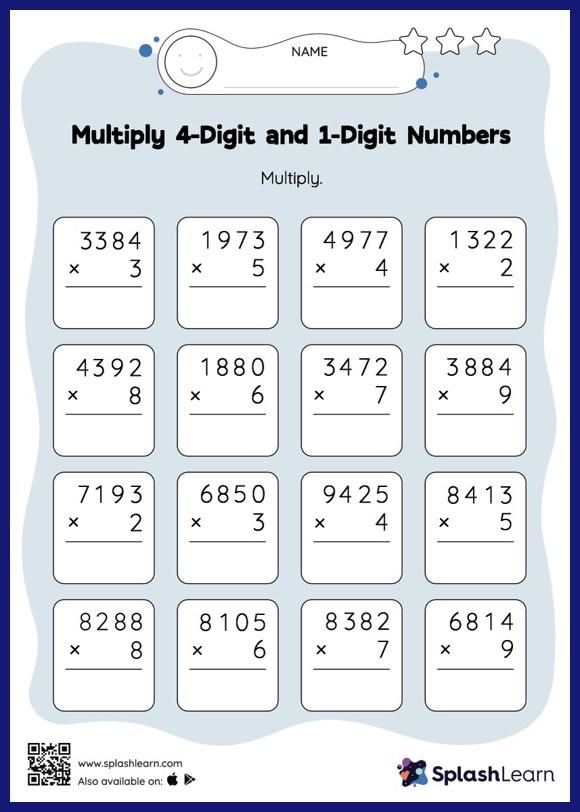 Multiply 4-Digit and 1-Digit Numbers: Vertical Multiplication ...