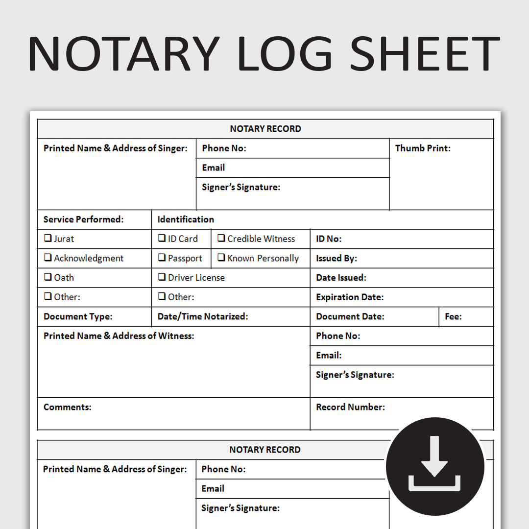 Free printable notary journal, Download Free printable notary journal ...