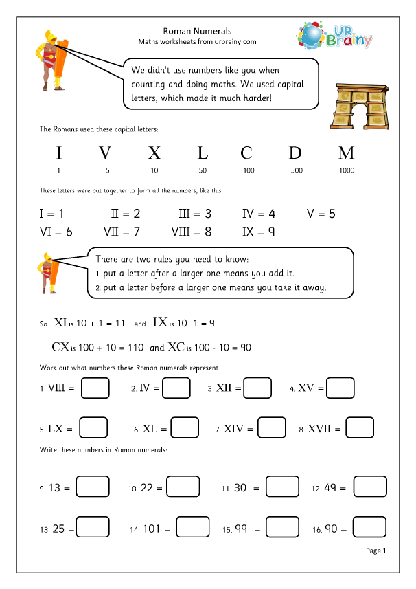 Roman numerals - Number and Place Value by URBrainy.com - Worksheets ...