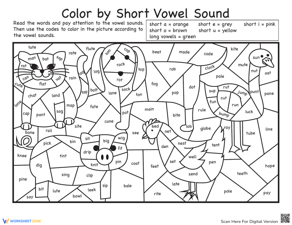 Color By Short Vowel Sound Worksheet - Worksheets Library