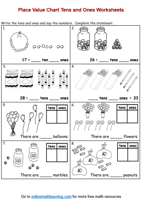 Place Values Tens & Ones Worksheets (First Grade, printable, answers ...