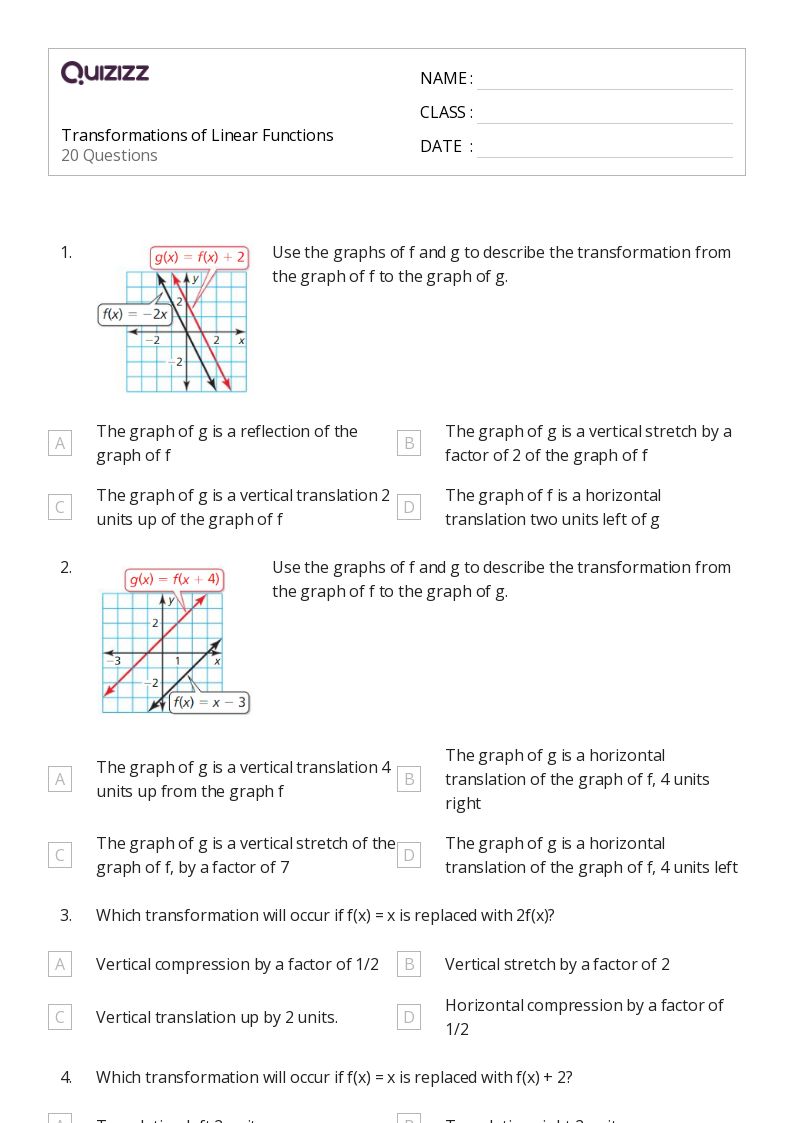 Free transforming linear functions worksheet answers, Download Free ...