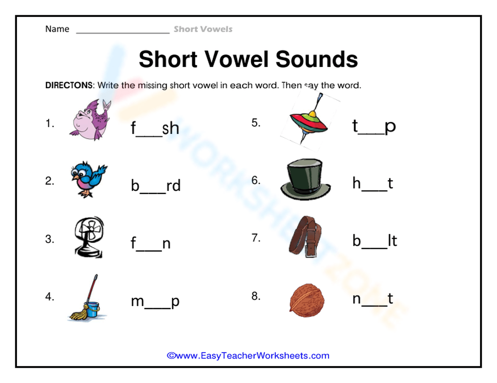 Short Vowel Sounds Worksheet - Worksheets Library