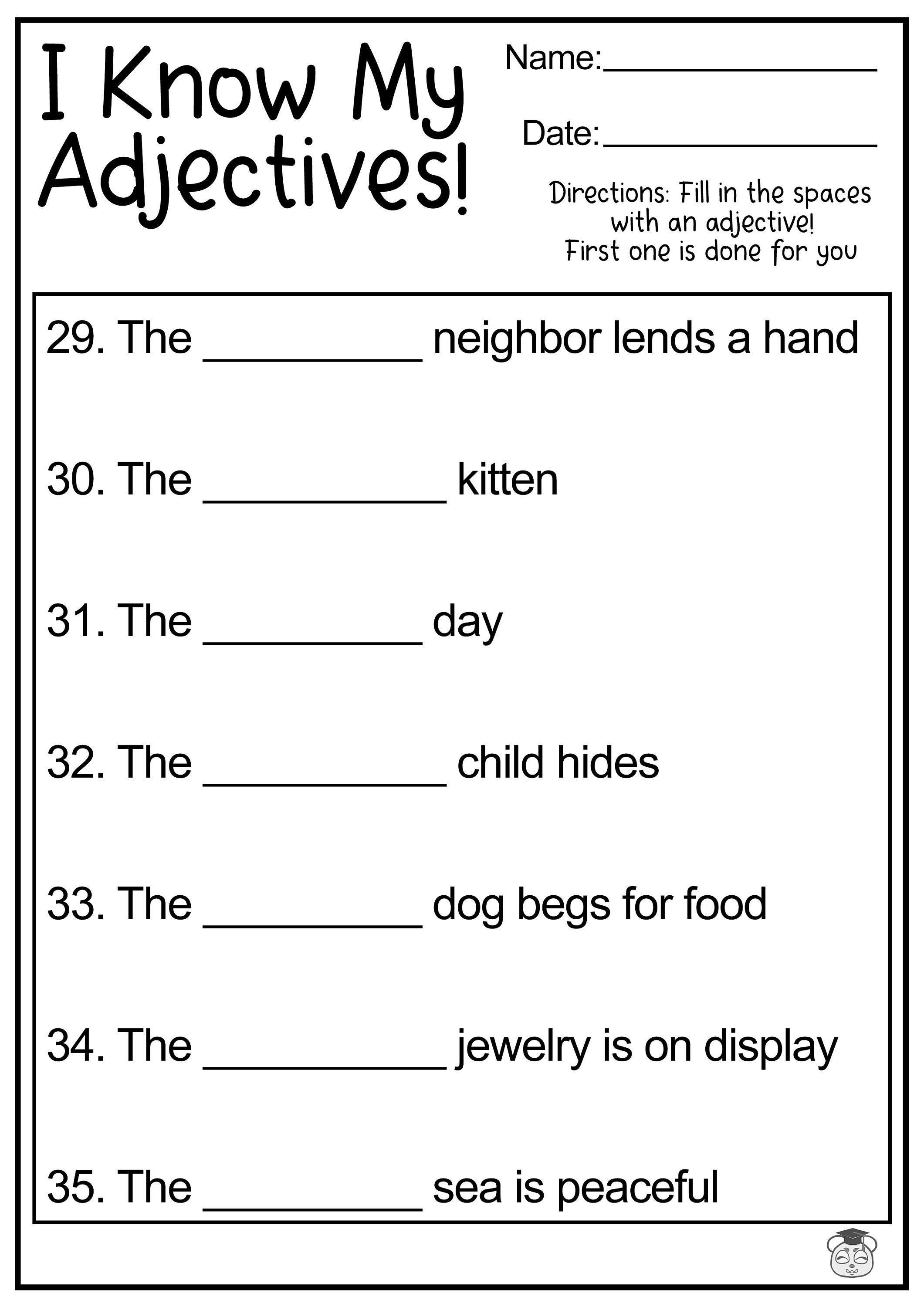 Adjective Worksheets For 1st Grade - Your Home Teacher | Adjective ...