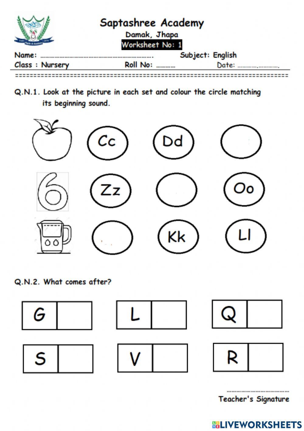 Nursery-Worksheet-1 worksheet | Live Worksheets - Worksheets Library